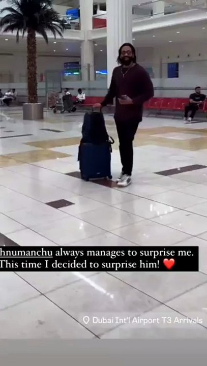 Vishnu's wife and children surprised Manchu Vishnu at Dubai airport | Celebrity News
