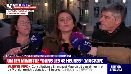 "Aucun compromis, aucune concession", déclare Marine Tondelier (EELV) à propos d'Emmanuel Macron à la sortie de la consultation
