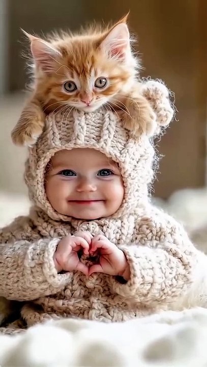 Child with a baby cute cat ❤️😄 I love you mamy