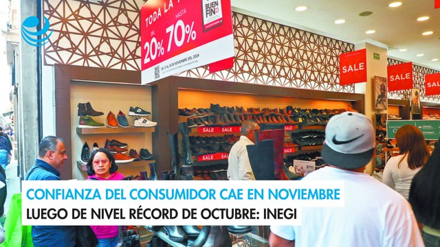 Confianza del consumidor cae en noviembre luego de nivel récord de octubre: Inegi