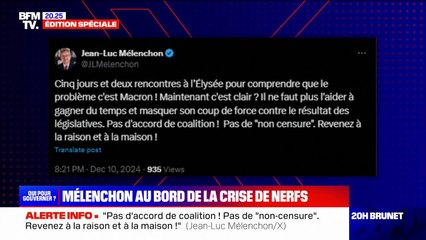 Consultations à l'Élysée: "Revenez à la raison et à la maison", tweete Jean-Luc Mélenchon en s'adressant aux autres partenaires du NFP