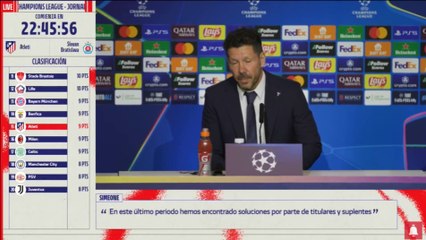Simeone: "El rival llega con cinco días de descanso y nosotros no llegamos ni a las 68 horas"