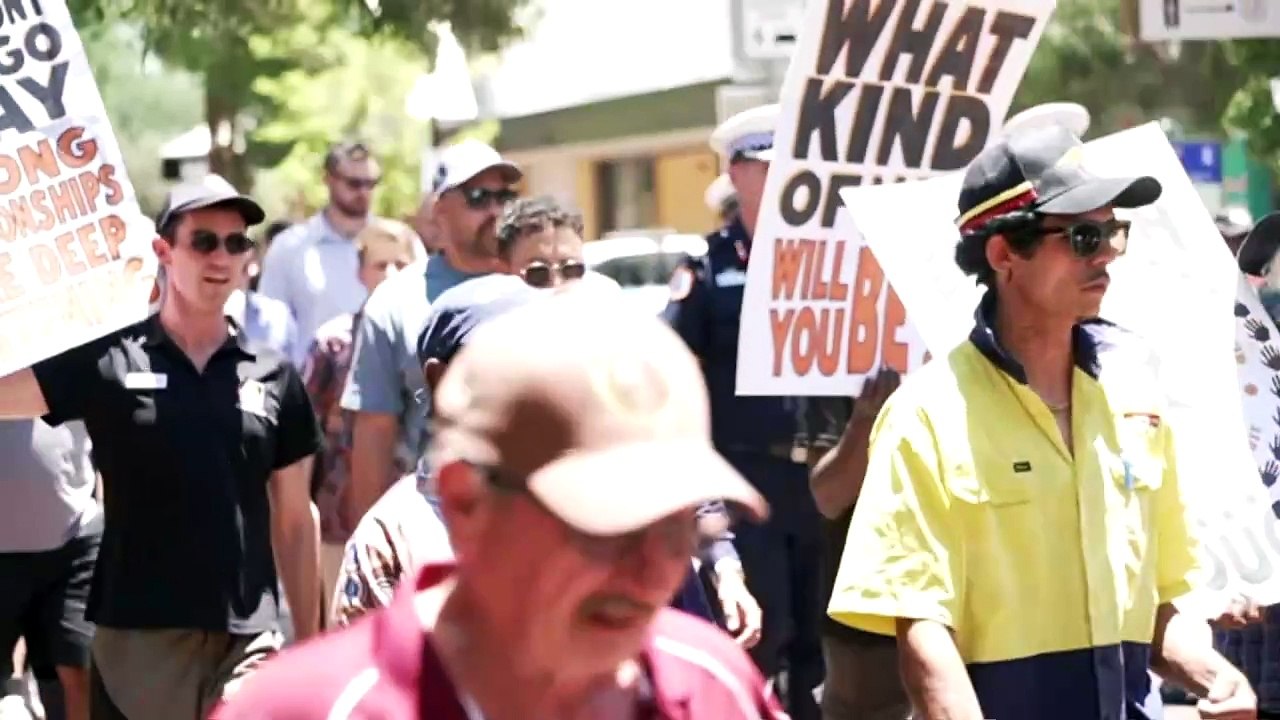 Alice Springs men march against growing rates of domestic Violence in the Northern Territory