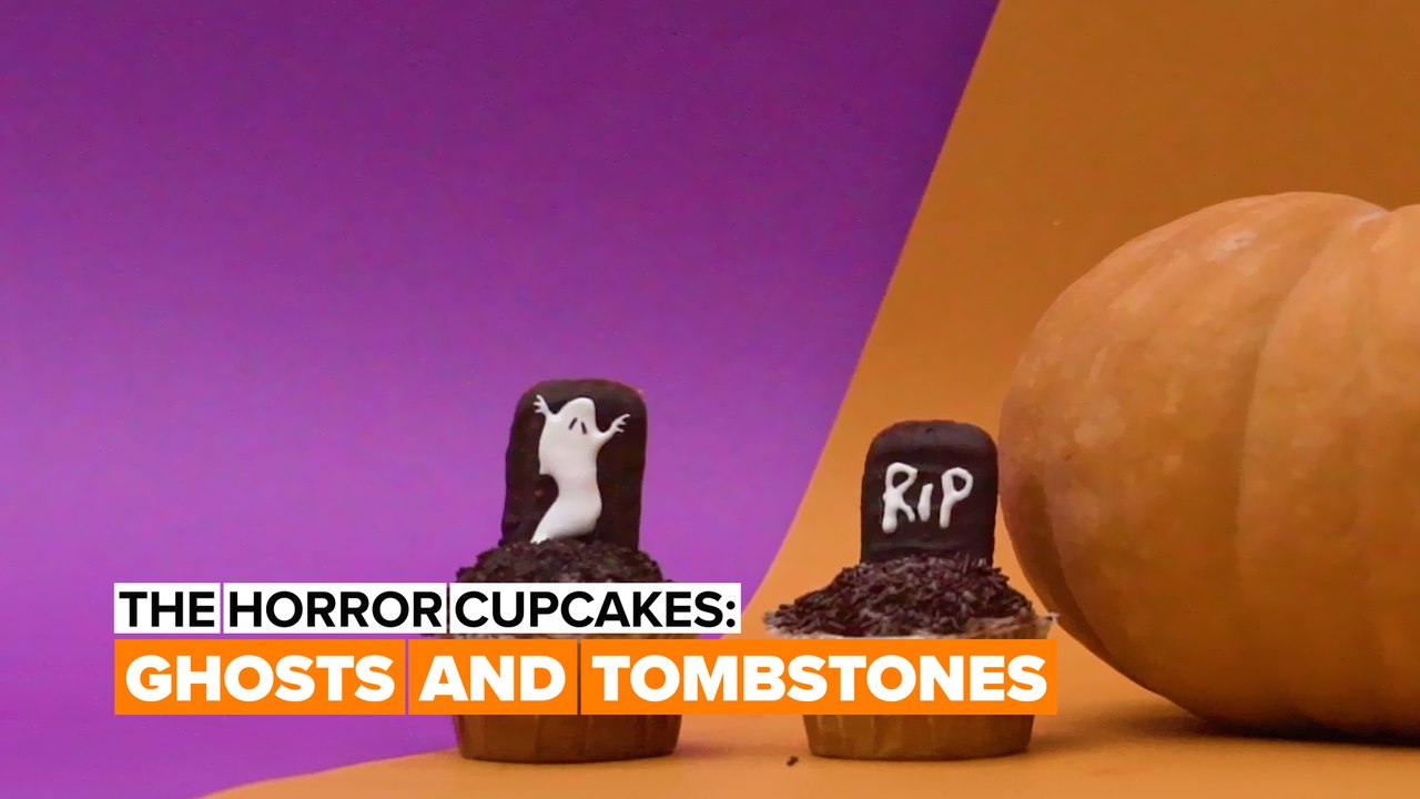 Horror cupcakes: Ghost and tombstones cupcakes as Halloween treats