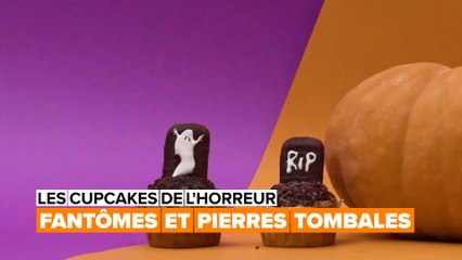Les Cupcakes de l'horreur : fantômes et pierres tombales pour Halloween