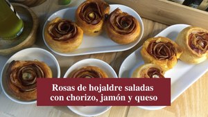 Rosas de hojaldre saladas con chorizo, jamón y queso