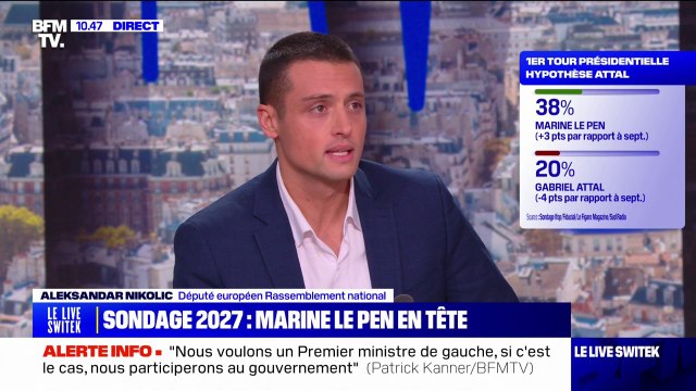 Présidentielle 2027: Aleksandar Nikolic (RN) satisfait du sondage plaçant Marine Le Pen en tête