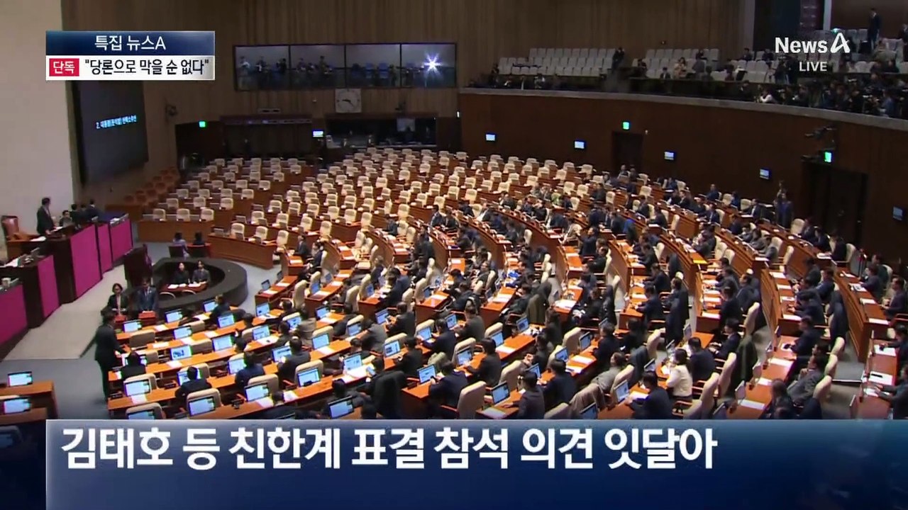 [단독]한동훈 “탄핵 표결, 당론으로 못 막아”