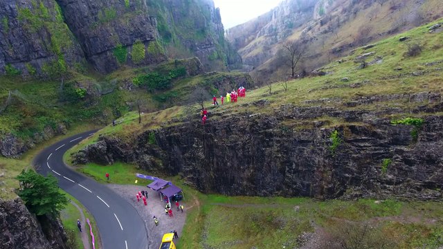 Santas abseiling cheddar gorge