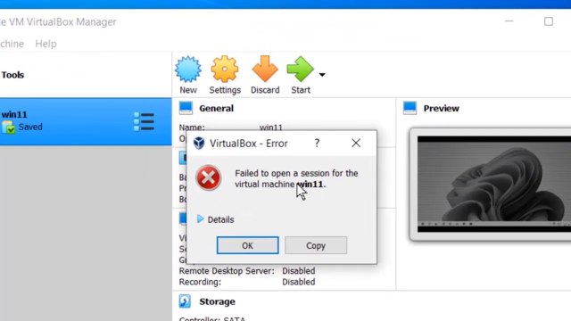 VirtualBox Error Failed to Open Session, hardware virtualization error Code E_FAIL 0x80004005 - Fix