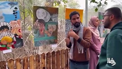 "رسم الحياة.. رؤى من غزة".. معرض فني في دير البلح يروي صمود الفلسطينيين وقصصهم في مواجهة الحرب