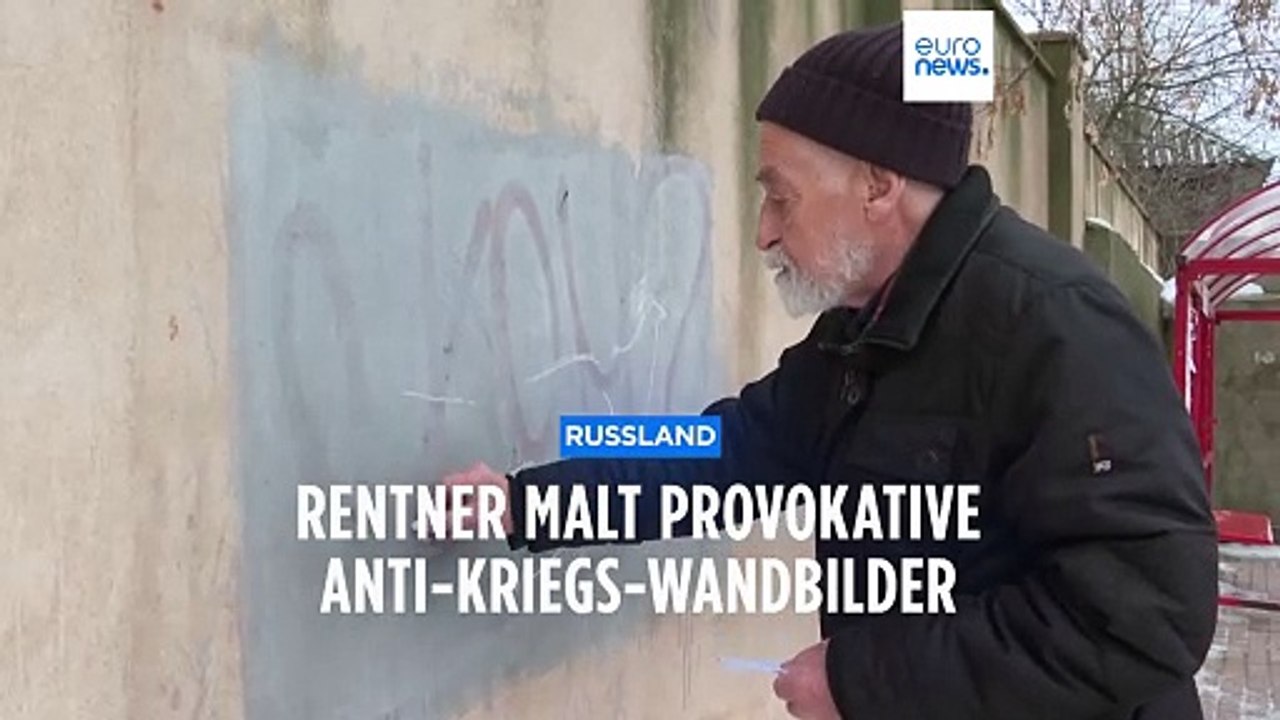 Protest in Rusland: Rentner malt provokative Anti-Kriegs-Wandbilder