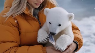 Girl & little polar bear #cuteanimals #animals