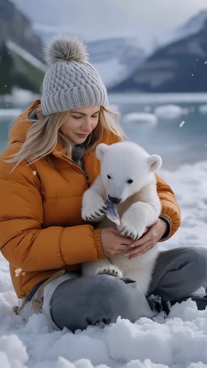 Girl & little polar bear #cuteanimals #animals
