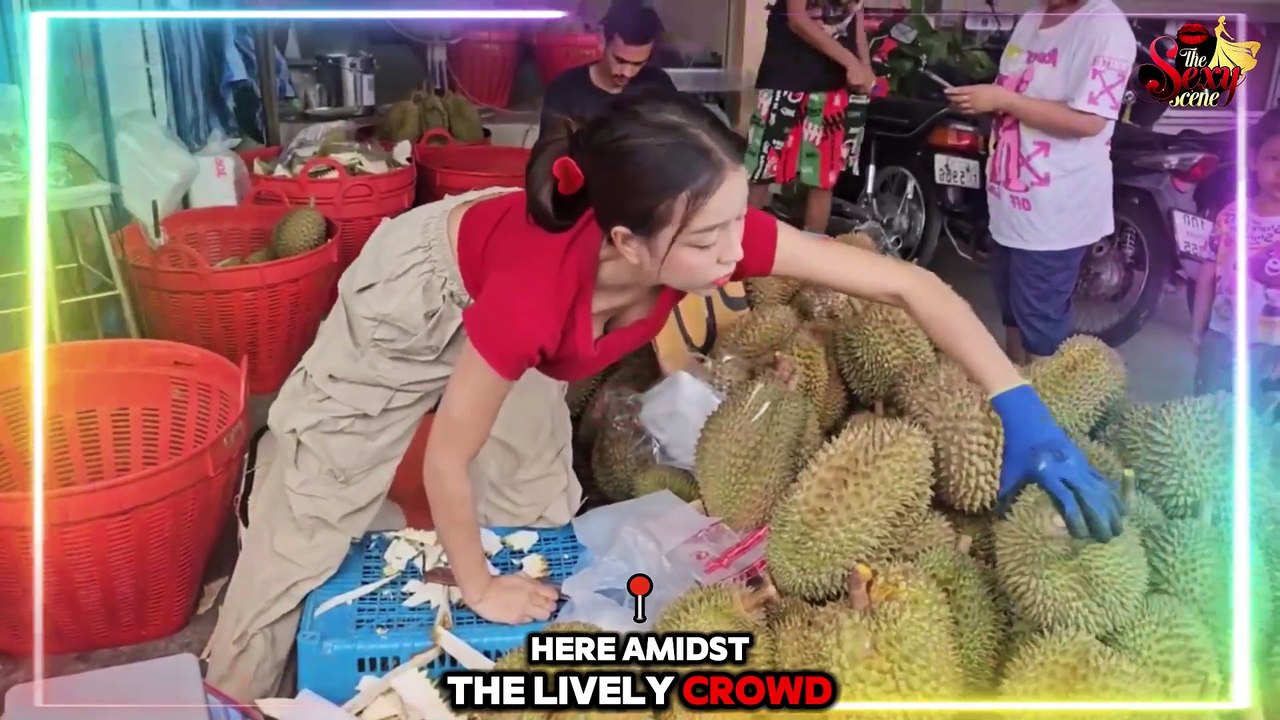 Beautiful Thai girl selling durian!