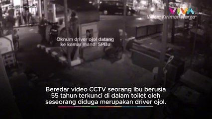 CCTV Driver Ojol 'Usil' Kunci Ibu-ibu di Toilet SPBU Malang