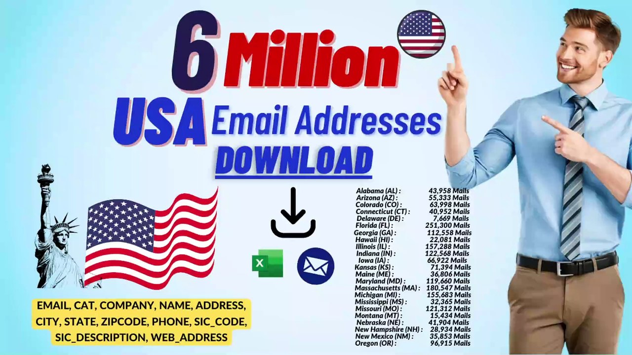 9 Million USA Email Addresses Download, USA Email List // Free Email List for Marketing 2024