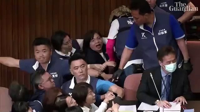 Fight Breaks Out in Taiwanese parliament over chamber reforms.
