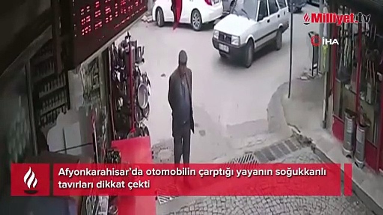 Otomobilin çarptığı yayanın soğukkanlı tavırları dikkat çekti