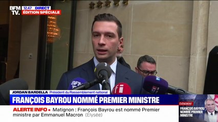 Jordan Bardella (président du RN): "Ce nouveau Premier ministre doit entendre qu'il n'a pas de légitimité démocratique ni de majorité à l'Assemblée nationale"