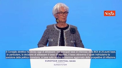 Lagarde: "Abbasseremo tassi di interesse della BCE di 25 punti base"