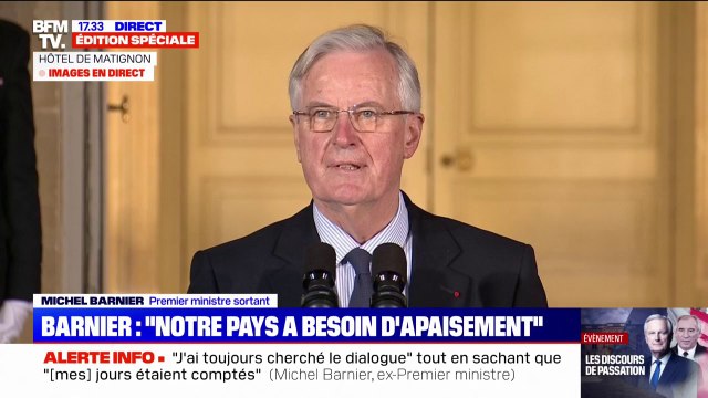 Michel Barnier assure qu'il restera du côté des Français lors de son discours de passation avec François Bayrou