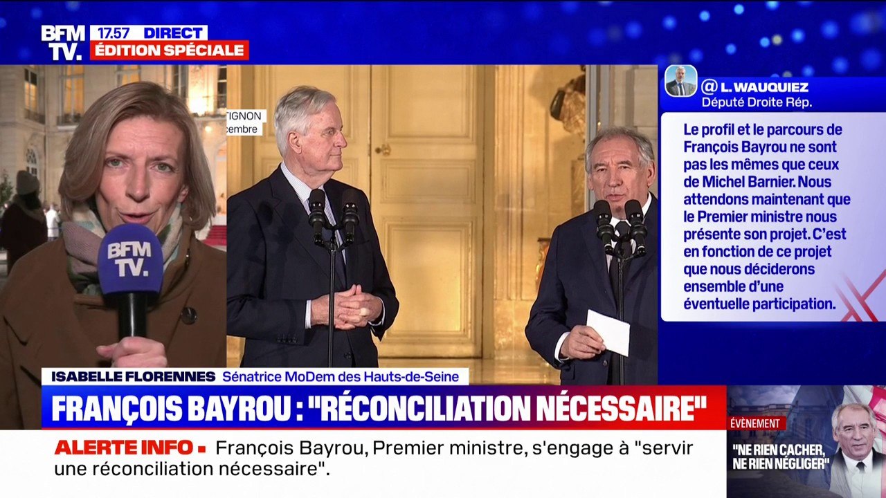 Pour Isabelle Florennes (Modem), "la situation est différente, elle est nouvelle" après la passation de pouvoir à François Bayrou
