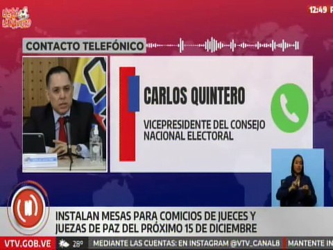 Vpdte. del CNE Carlos Quintero: Tenemos un 87% de las mesas ya instaladas
