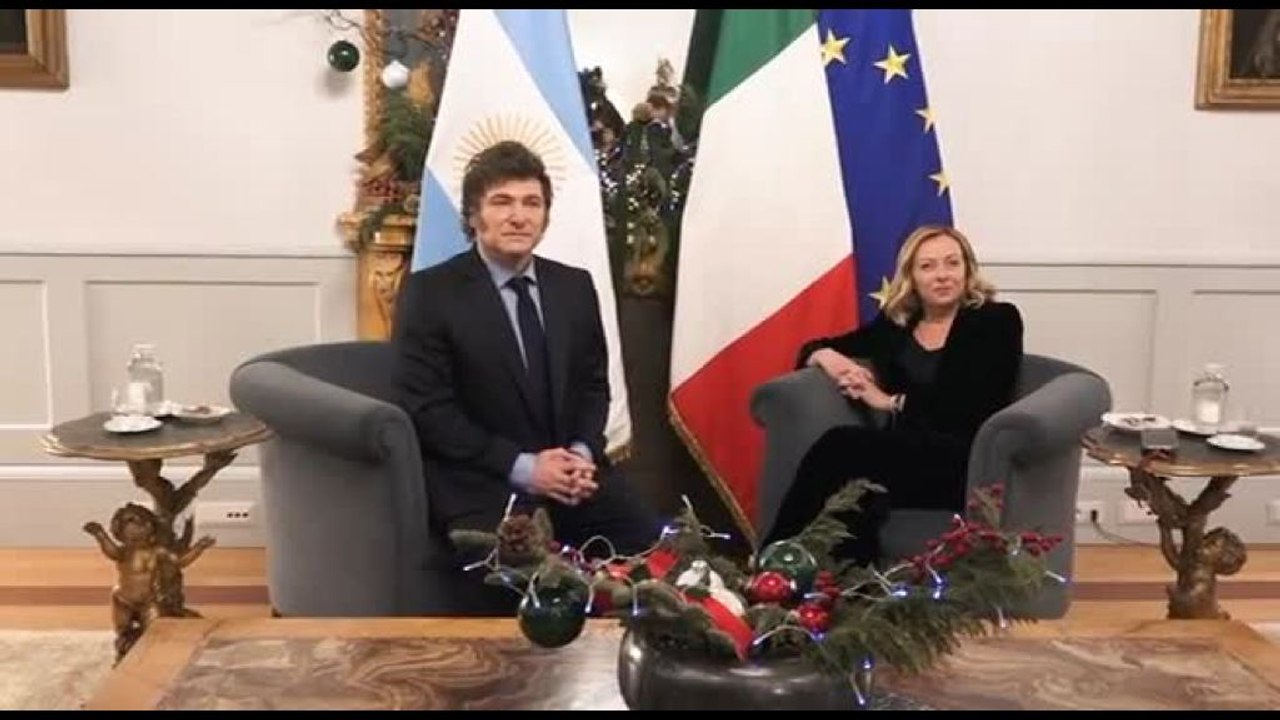 La premier Meloni riceve Milei a Palazzo Chigi