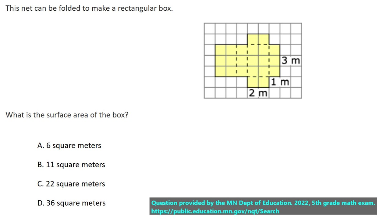 5th grade math practice question on rectangle area, question 1