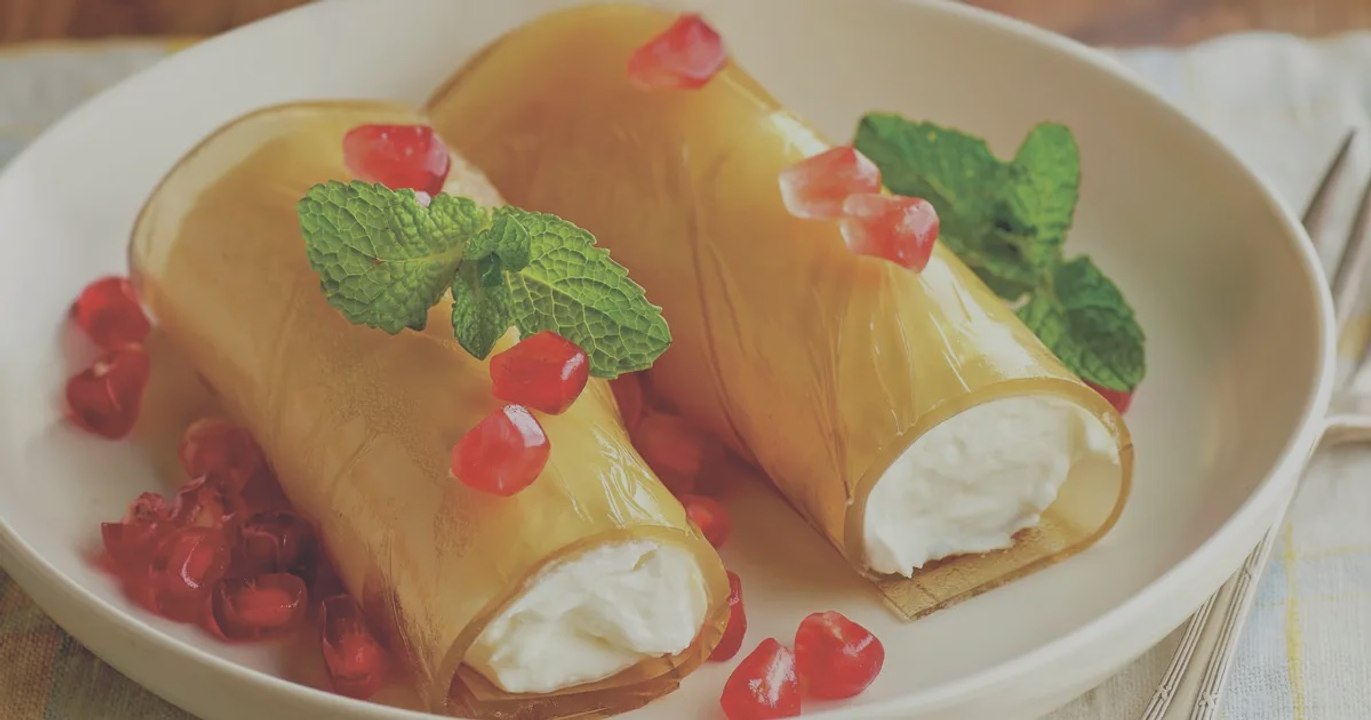 Canelones de gelatina de miel rellenos de requesón - Cocina Fácil