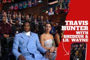 Travis Hunter seated at the Heisman ceremony