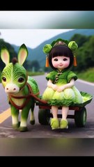 Cute baby walk with cute baby donkey in morning.