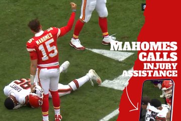Patrick Mahomes showcing sportsmanship with MYles Garret injury