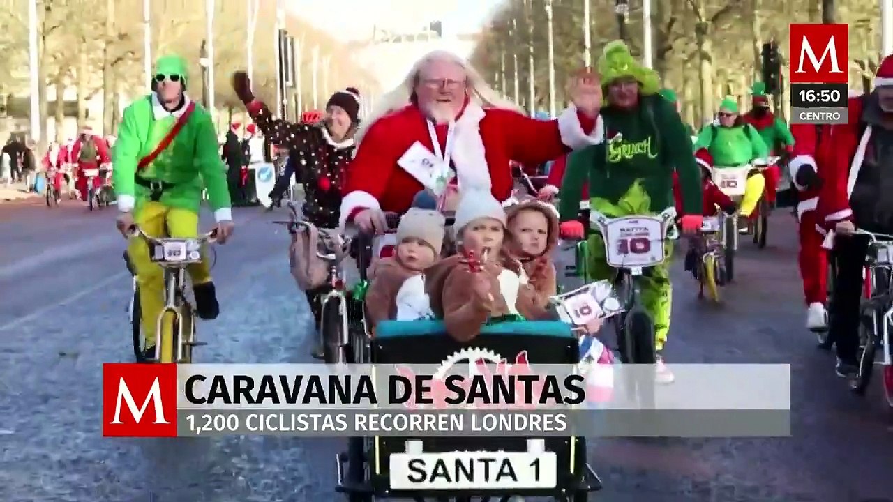 En Londres, Papas Noel en bicicletas recaudan fondos para una organización benéfica para niños