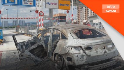 Pemandu kereta terbakar, ditahan disyaki langgar motosikal