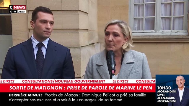 Gouvernement: Nous avons été écoutés , déclare Marine Le Pen après avoir été reçue ce matin par le Premier ministre François Bayrou à Matignon
