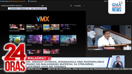 Sen. Jinggoy Estrada, ikinabahala ang pagpapalabas umano ng malaswang materyal sa streaming platforms gaya ng VivaMax | 24 Oras