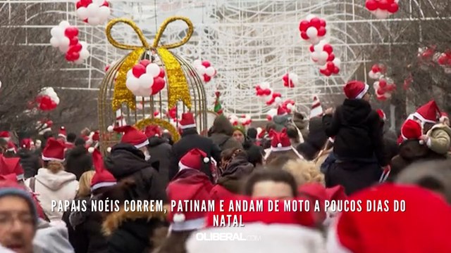 Papais Noéis correm, patinam e andam de moto a poucos dias do Natal