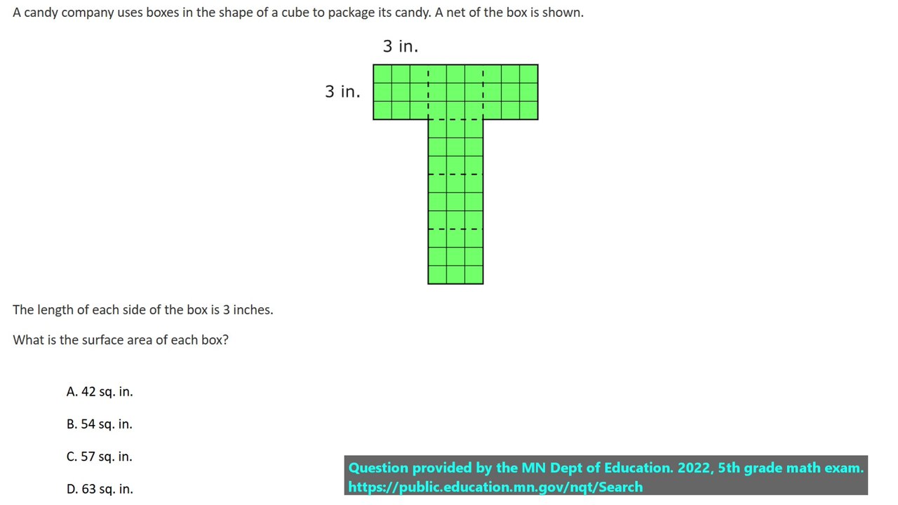 5th grade math practice question on rectangle area, question 3