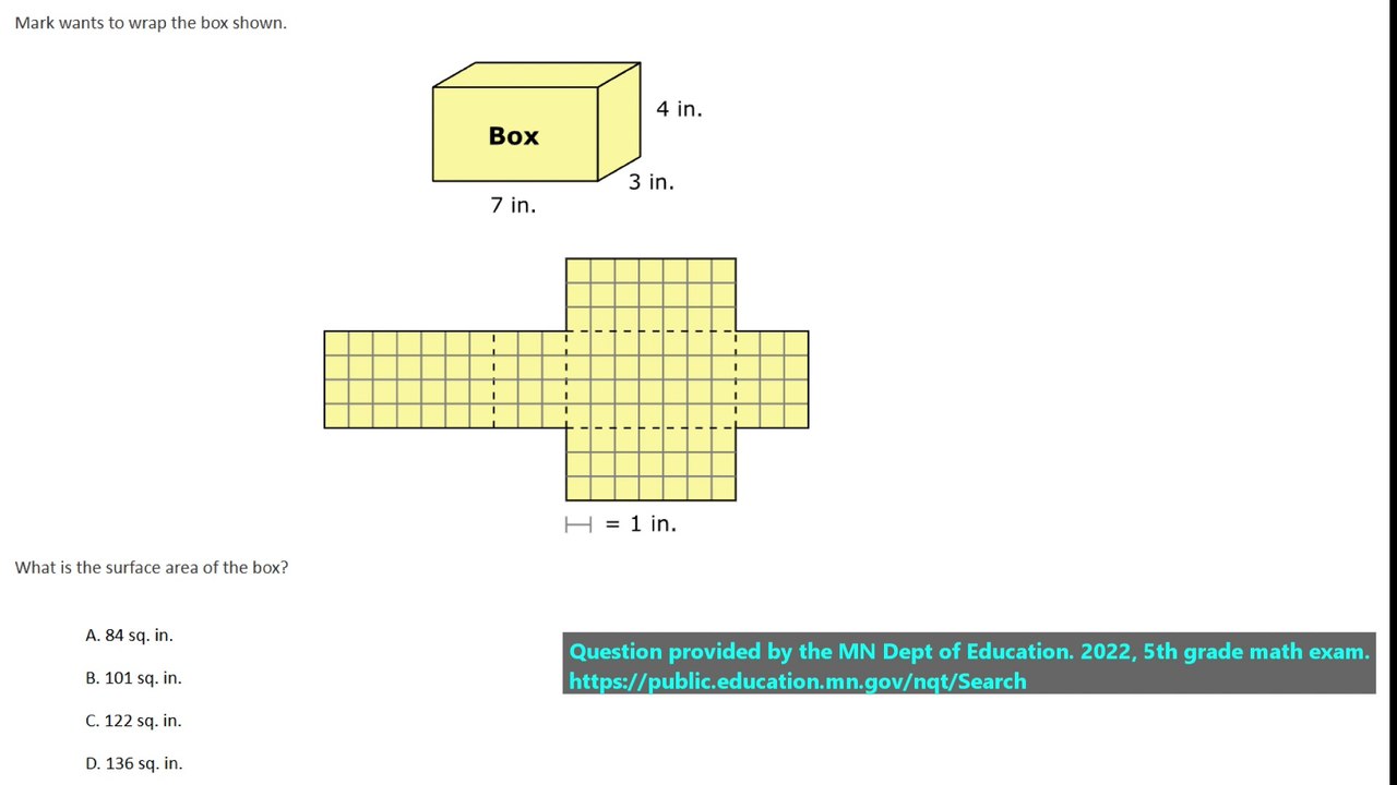 5th grade math practice question on rectangle area, question 5