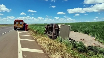 Tombamento de carreta mobilizada Siate na BR-163 em Cascavel