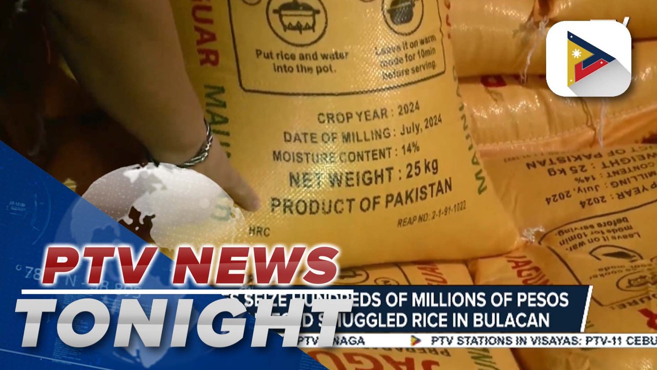 Authorities seize hundreds of millions of pesos worth of alleged smuggled rice in Bulacan