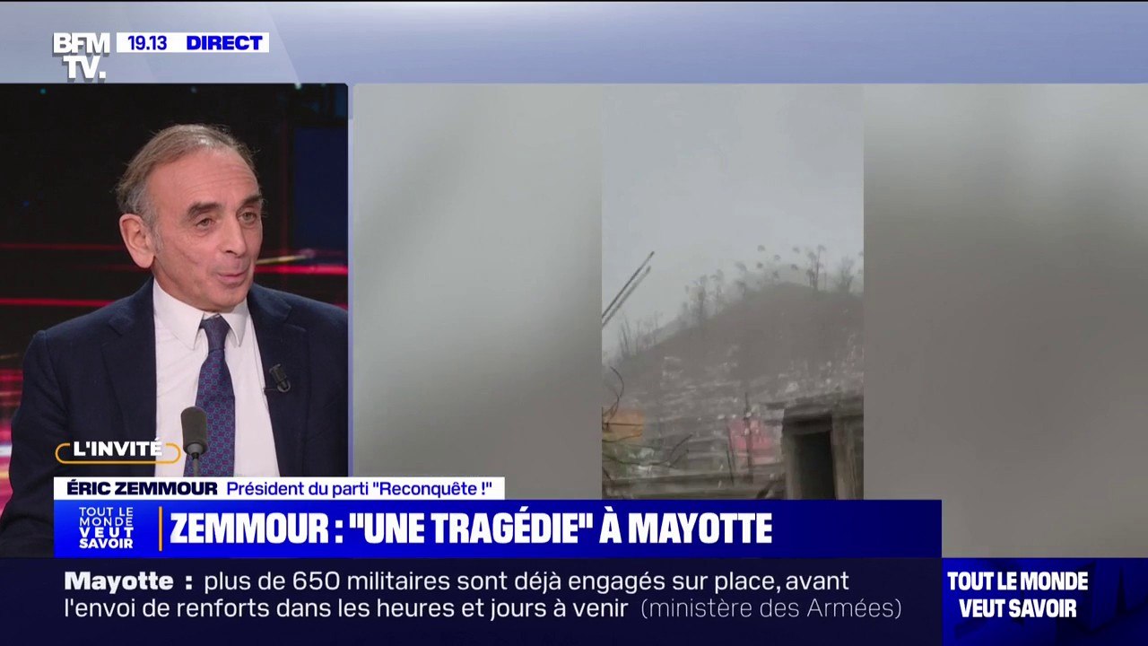 Mayotte: "C'est une tragédie", assure Éric Zemmour (Reconquête)