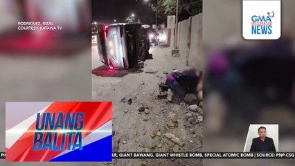 MPV, tumagilid matapos bumangga sa poste; babaeng naglalakad, nahagip | Unang Balita