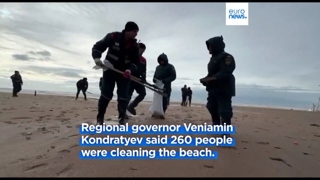 Oil stains wash ashore after storm damages Russian oil tankers