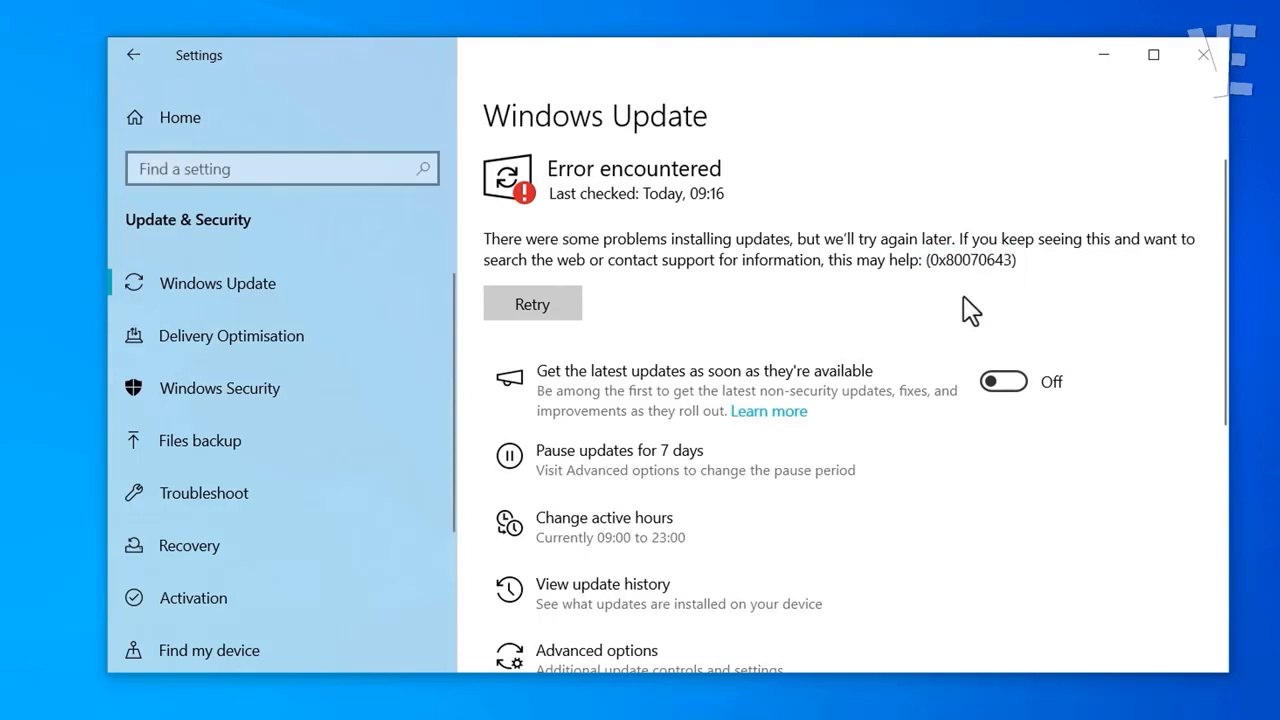 How To Solve Windows Update Error encountered 0x80070643 in Windows 10 / 11