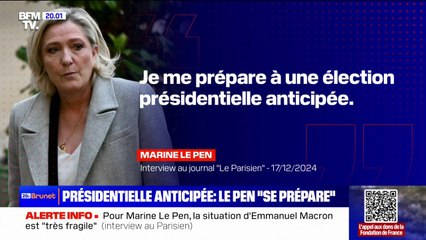 Marine Le Pen annonce qu'elle se "prépare à une élection présidentielle anticipée"