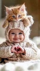 Heartwarming Moments: Child with a Cute Baby Cat ❤️😄
