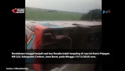 Bus Rosalia Indah Terguling di Tol Kanci-Pejagan